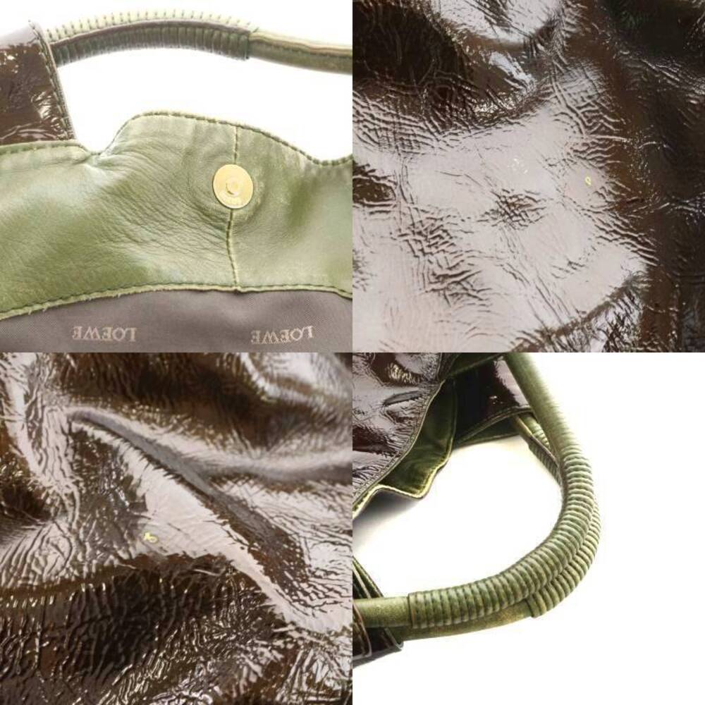 Loewe Anagram Nappa Aire Handbag Leather Enamel Khaki Green Brown - Picture 9 of 9